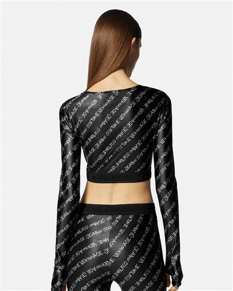 black versace crop top|Versace tops women on sale.